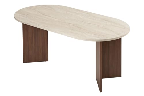 Moderner Esstisch, 180 x 90 x 75 cm, Travertine & Walnuss-Farben | 100% melaminbeschichtete Spanplatte, 25 mm Stärke | stilvolles & langlebiges Design, perfekt für zeitgemäße Essbereiche