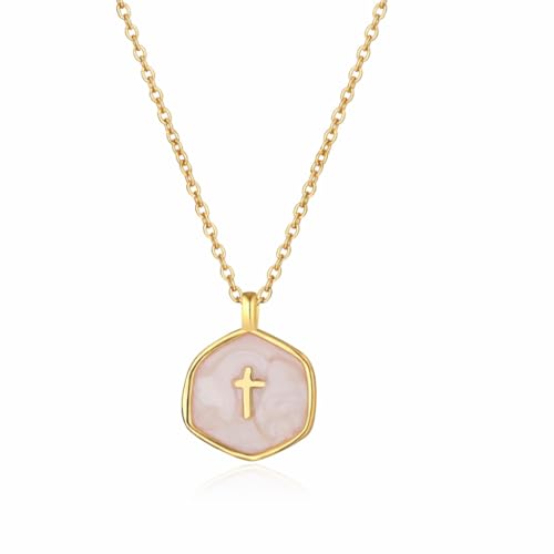 Kreuz Kette Damen Klein, 14k zarte Kreuzkette Gold vergoldet für Frauen Mädchen, minimalistisches Kette Kreuz Design, Religiöse Ornamente, Damen Schmuck Geschenk Halskette Gold Mädchen (40+5cm)