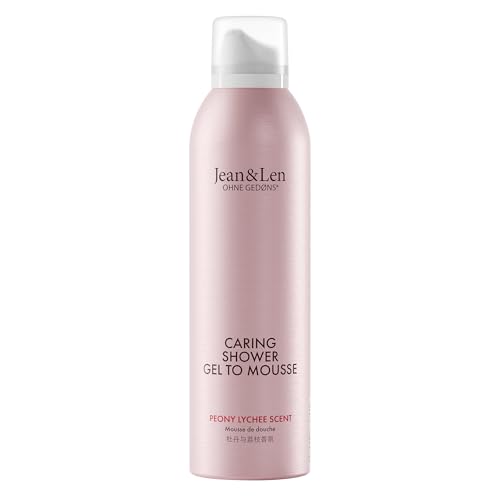 Jean & Len Caring Shower Gel To Mousse Peony & Lychee, mit Mandel-, Jojoba- und Babassuöl, für ein duftendes Reinigungserlebnis, für normale Haut, Duschschaum, ohne Parabene & Silikone, vegan, 200 ml