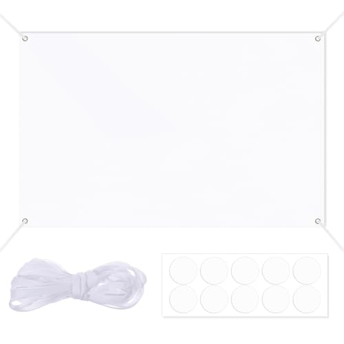 Larrel 180 x 110 cm Groß Leere Banner, Weiß Blanko Banner zum Bemalen mit Hängendem Seil Personalisiert Bannerfür Geburtstag Partyfeiern DIY Painting Outdoor Wandschilder Business Aktivitäten Display