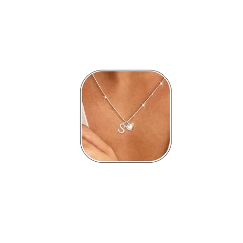 Smilya Mit Buchstaben Kette Silber 925 Damen – hypoallergene Herz Mit Initialen Namen Kette Damen – Sterling silber ketten für Women Silver Inital Heart Neckalce Women