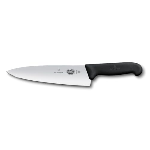 Victorinox Fibrox Kochmesser, Breites Universalmesser für Fleisch, Fisch, Gemüse und Kräuter, 20 cm, Gerade Klinge, Scharf, Rostfreier Stahl, Schwarz