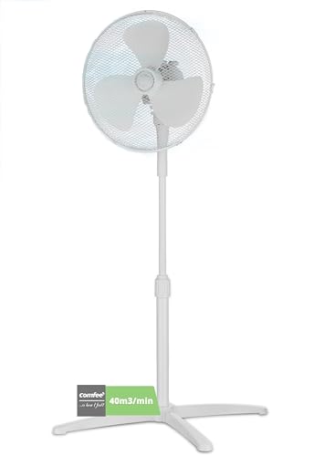 COMFEE' CFS40PW00A2 40 W Standventilator, 3 einstellbare Geschwindigkeiten, Oszillation 90°, Höhe verstellbar, leistungsstarker Luftstrom und leiser Betrieb, ideal für Zuhause und Büro, Weiß