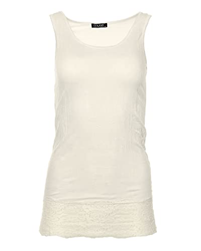 Easy Young Fashion - Damen Trägertop mit Spitzensaum - langes Unterziehshirt Skinny Fit 0518 (Creme S/M)