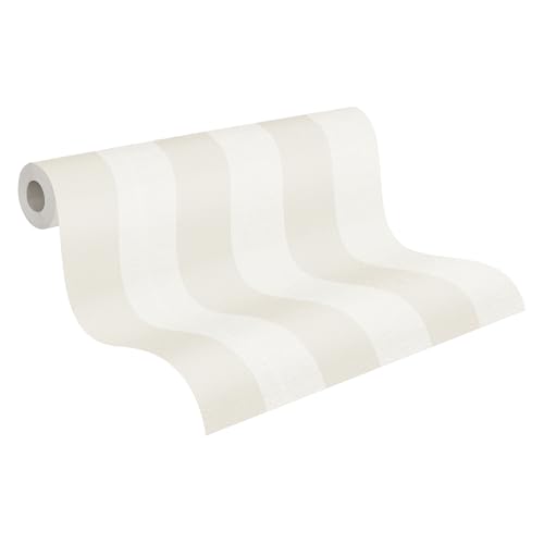 A.S. Création Maison Charme Vliestapete mit Blockstreifen 0,53 x 10,05 m – Beige, Weiß – Streifentapete Made in Germany – 314055