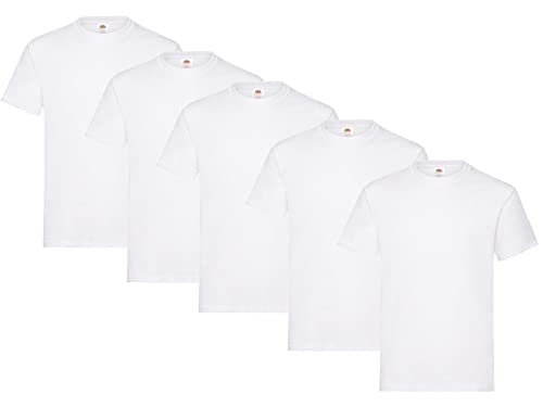 Fruit of the Loom HLKauf Bundle Herren Regular Fit T-Shirt Heavy Cotton Tee Shirt 5 Pack,5er Weiss + 1 HL Kauf Notizblock-M