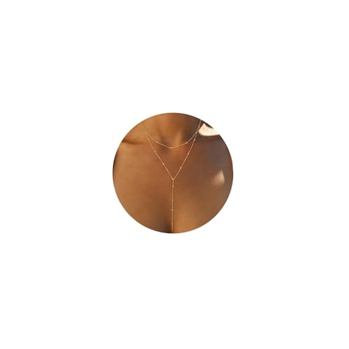 Tewiky Lange Halskette für Damen,Gold Layering Anhänger Y-Ketten
