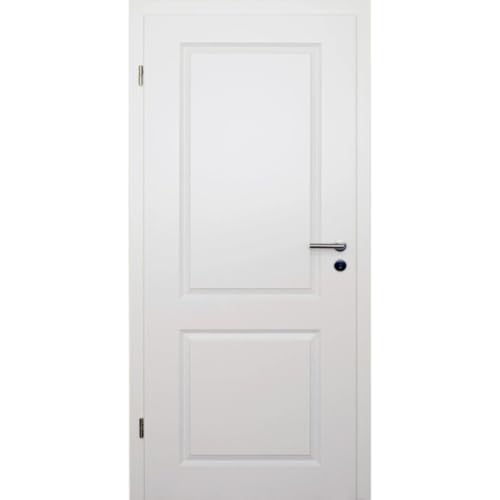 HORI Zimmertür Komplettset mit Zarge und Türdrücker I Innentür weiß lackiert mit zwei Füllungen I Höhe 198,5 cm I Anschlag, Breite und Wandstärke wählbar - DIN Links - 1985 x 860 x 40 mm
