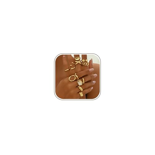 Uwiyo 12 Stück Gold Chunky Ringe für Frauen, Verstellbare Stapelbare Ringe Vintage Knuckle Ring Einfacher Offen Rings Chunky Dick Goldringe für Damen Mädchen (Golde Set 1)