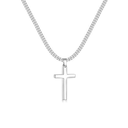 Zinvefa Kreuz Kette Herren Edelstahl Anhänger Kreuz Halskette Silber/Schwarz/Gold,Anhänger 15 * 28mm - 50 * 30mm