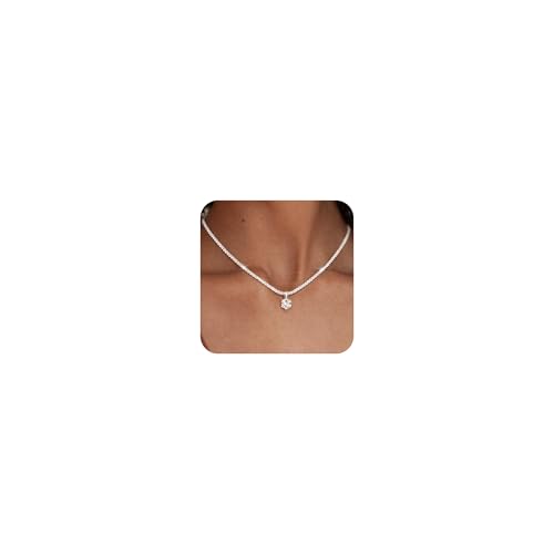 Maynor Geburtsstein Halskette Damen 925 Sterling Silber Kette Zirkonia Anhänger in 12 Farben,Personalisiert Wasserfest Mode Schmuck Ketten Geschenk für Frauen & Mädchen
