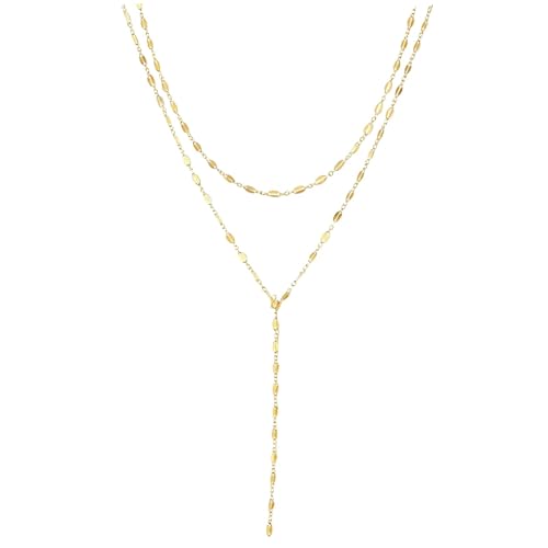 Oykrueats Y Lange Halskette Damen,Layering Ketten Set,14K Vergoldete Y Goldkette,Trendiger Geschichtete Lange Halskette,Minimalistisch Y Kette Gold,Trendiger Schmuck,für Damens Frauen Mädchen