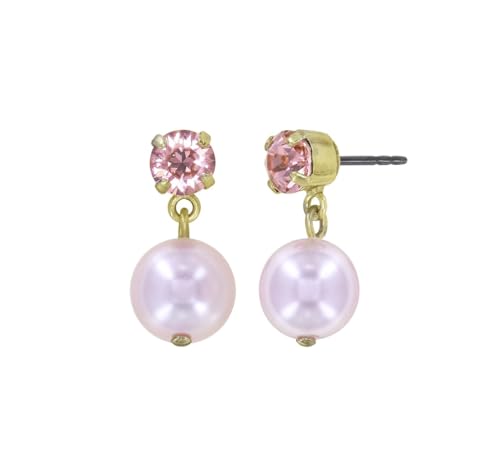Konplott: pendelnde Ohrstecker Pearl Shadow shinny brass, moderne hängende Ohrstecker mit Kristall und Glanzperle, für Damen/Frauen (rosa)