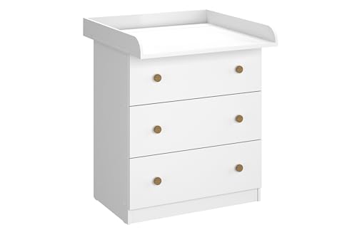 Shefa Kids Wickelkommode 830 Weiß, Wickeltisch mit Stauraum für Babyzimmer, Baby Kommode Basic Line