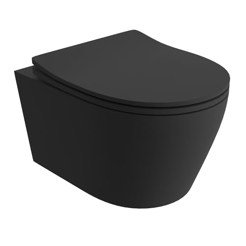 LAVITA Wand-WC Brava Black Hänge Toilette WC Sitz Toilettendeckel mit Absenkautomatik & Metallscharniere Toiletten Tornado Spülsystem Hängend Toilettenbecken 360x480x375 mm Schwarz