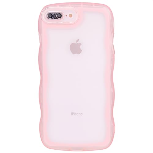 Mouzor Niedliche Handyhülle, kompatibel mit iPhone 7 Plus, durchsichtige, pinkfarbene Hülle mit geschwungenem Rahmen, stoßfester Schutz aus weichem TPU für iPhone 8 Plus und Mädchen