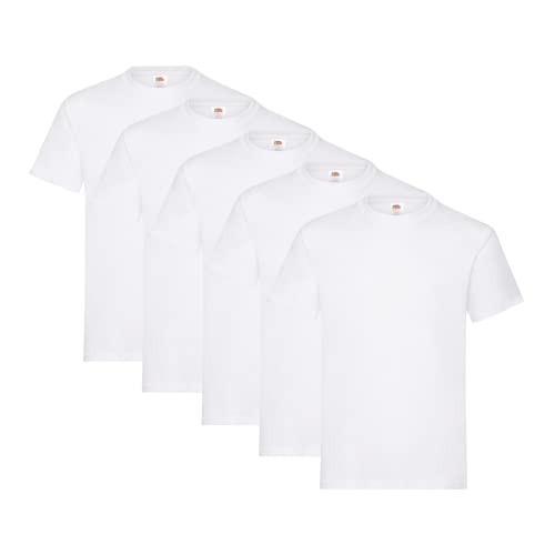 Fruit of the Loom Herren Regular Fit T-Shirt Heavy Cotton Tee Shirt 5 pack, Weiß (White), M
