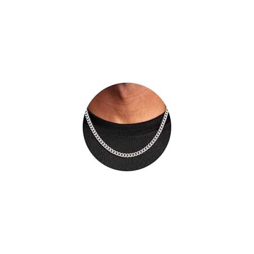 FUNEIA Halskette Herren Edelstahl Panzerkette Kette Silber Männer Kubanische Gliederkette Hip-Hop Silberkette Jungs Men's Necklace Schmuck Geschenk Herren Damen (Länge 56cm, 6mm Breit)