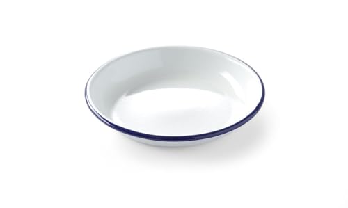 HENDI Teller, Tief, mit einem schönen blauen Rand, Abriebfest, Ofenfest, Stapelbar, Pastateller, Essteller, Speiseteller, Salatteller, ø200x(H) 32mm, emaillierter Stahl