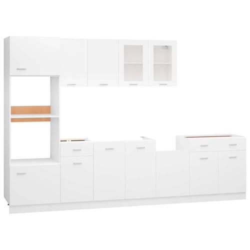 vidaXL 7-TLG. Küchenzeile Lyon Weiß Holzwerkstoff, Küchenschrank-Set, Küchenschrank, Schrank, Hängeschrank, Spülenunterschrank, Küchenmöbel