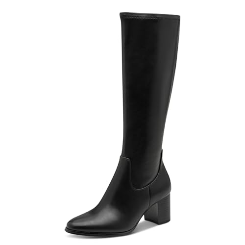 MARCO TOZZI Damen Hohe Stiefel mit Absatz Vegan aus Kunstleder, Schwarz (Black), 40 EU