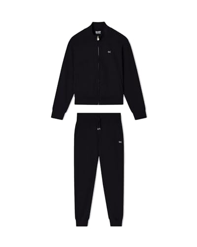 EA7 Schwarzes Sportset, Jacke mit Reißverschluss und Jogginghose, Freizeitkleidung, Schwarz , M/Große Größen