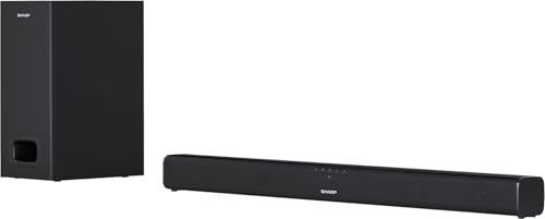 SHARP HT-SBW110 2.1-Kanal-Soundbar mit kabellosem Subwoofer – 120W Gesamtleistung, Bluetooth-Verbindung, Sprachverbesserung, wandmontierbar und tiefer Bass für EIN intensiveres Klangerlebnis