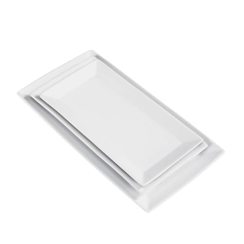 Amazon Basics Party-Servierteller, Dessert-Set, Vorspeise, Abendessen, 3-teiliges Porzellan, 32,38 cm, 28 cm, 25,4 cm, Weiß