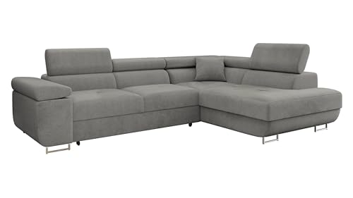 Mirjan24 Ecksofa Torezio mit Bettkasten, Einstellbare Kopfstützen, Sofa mit Schlaffunktion, Eckcouch für Wohnzimmer, Polsterecke, L-Form Couch mit Bettfunktion (Manila 16, Seite: Rechts)