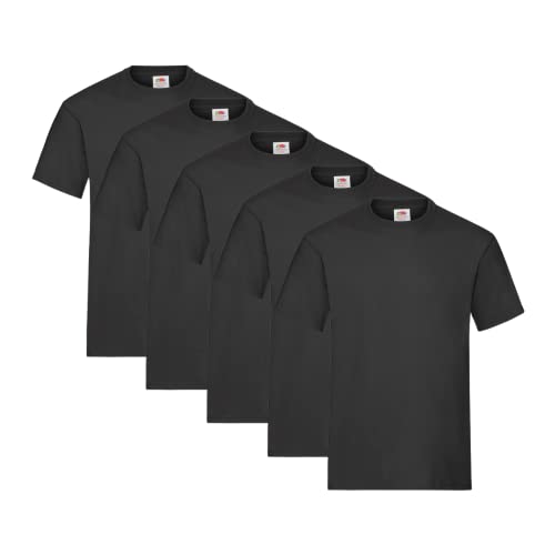 Fruit of the Loom Herren Regular Fit T-Shirt Heavy Cotton Tee Shirt 5 pack, Schwarz (Black), XXL