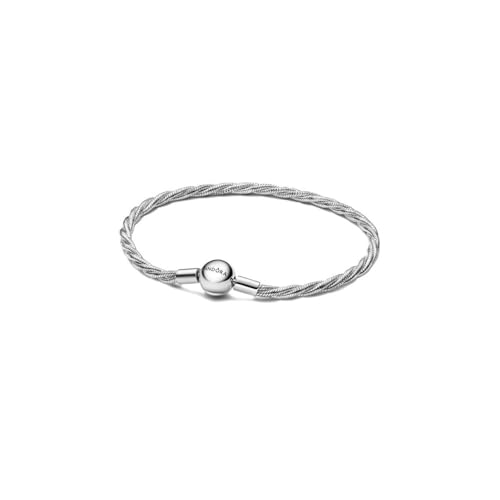 PANDORA Moments Runder Verschluss Gedrehtes Schlangen-Gliederarmband aus Sterling-Silber, Kompatibel Moments, Größe: 19 cm, 593757C00-19