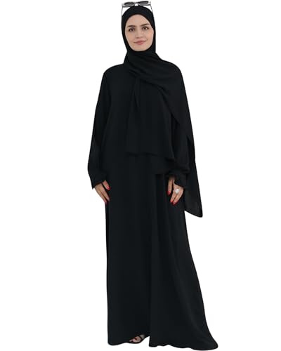 Zofocy Modest Muslim Abaya Damen mit Integriertem Schal Hijab Muslimisch Kleid Solid Einteiler Hoodie Robe