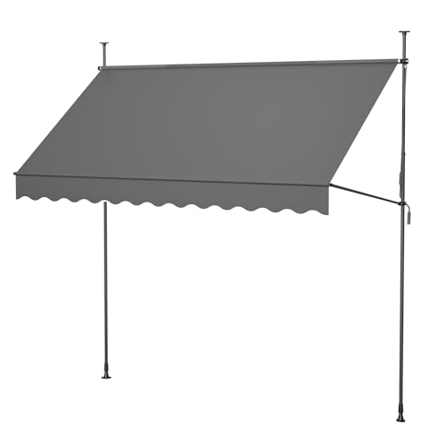 Thanaddo Klemmmarkise mit Handkurbel, 300cm Bereit, manuell höhenverstellbar Balkonmarkise ohne Bohren, UV Schutz Sonnenschutz wasserdicht für Outdoor, Terrasse, Balkon, Garten, Anthrazit