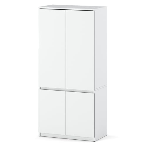 AZTeam Producent mebli ELVA Kleiderschrank 80 cm – Grifflose Garderobe mit 4 Türen, Schrank für Schlafzimmer, Flur & Ankleidezimmer – 80x181,5x50 cm (Matt Weiß)