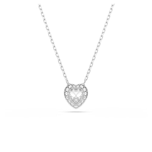 Swarovski Ariana Grande x Anhänger, Rhodinierte Damenhalskette mit Kristallherz in Klarem Pavé und Verschiedenen Schliffen, Länge: 38-45 cm, Motivgröße: 1 x 0.9 cm