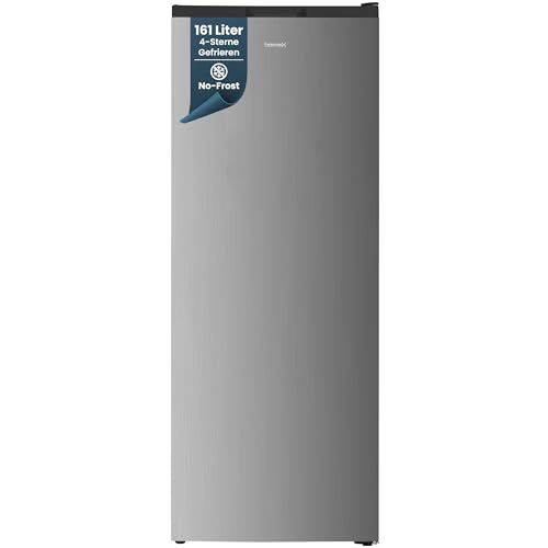 homeX Gefrierschrank NoFrost, Tiefkühlschrank groß - 161L Nutzinhalt, 4-Sterne Gefrieren, Freezer No Frost, Gefrierschränke freistehend, Super-Frost-Funktion, leise 39 dB, silber, FSN1611E-S
