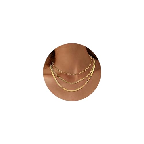 Adramata 3Pcs Halskette Damen Edelstahl Kette Damen Schlangenkette Figaro Stapelbar Halskette Set Gold/Silber