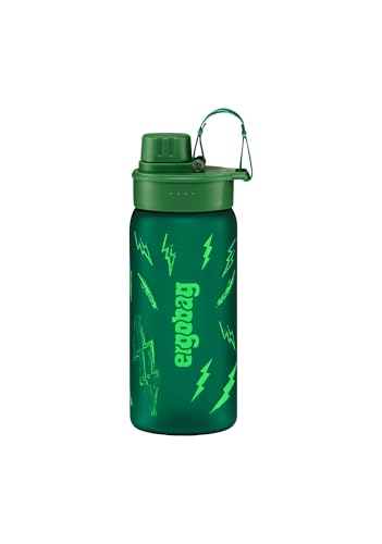 ergobag Trinkflasche BPA-frei 550 ml, auslaufsicher und Kohlensäure geeignet, spülmaschinengeeignet, Blitze - Dunkelgrün