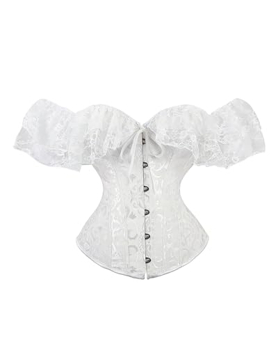 Felcia Damen-Korsett mit Schnürung, Blumendruck, Vintage-Stil, Unterbrustkorsett, Frontverschluss, Bustier, Taillenmieder, Body Shaper, H-weiß, S