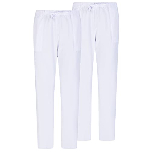 MISEMIYA - Pack 2 Pcs - Arbeitshosen Unisex ELASTISCHE Taille UNIFORM KLINIK Krankenhaus Reinigung TIERARZT Gesundheit - X-Large, Weiß 68