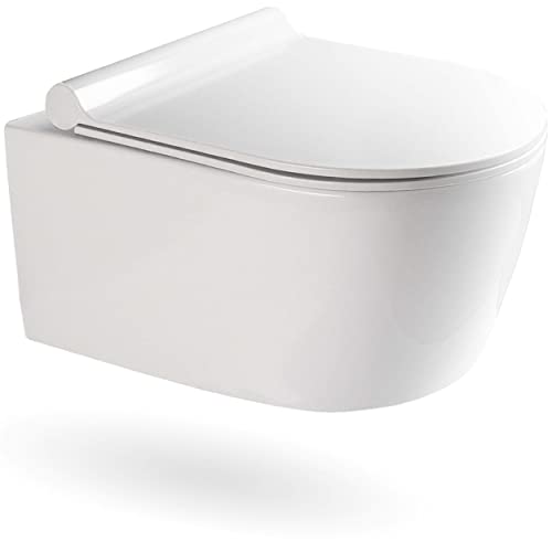 VILSTEIN® Hänge-WC Spülrandlos – Wand WC Komplettset mit WC-Sitz & Absenkautomatik – Spülrandlose Toilette mit Nano-Beschichtung – D-Form Tiefspüler 50x36 cm
