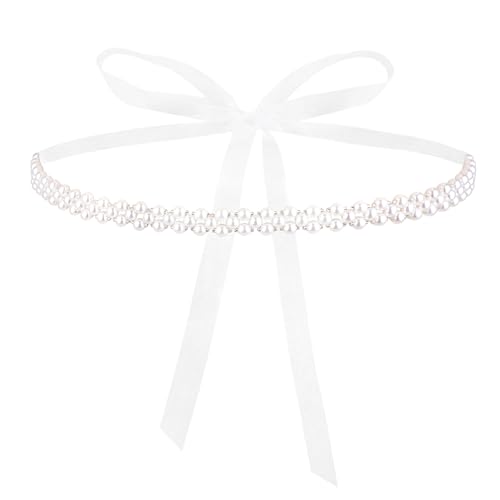 GEEHUA Damen Skinny Hochzeit Perlengürtel, Braut Brautjungfernkleider Bund Verstellbarer Weißer Bandgürtel für Kleider