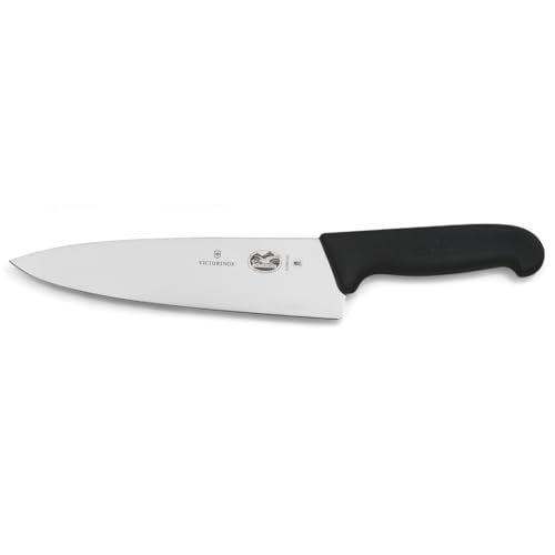 Victorinox Fibrox Kochmesser, Breites Universalmesser für Fleisch, Fisch, Gemüse und Kräuter, 20 cm, Gerade Klinge, Scharf, Rostfreier Stahl, Schwarz