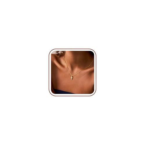 TINGN Kreuz Kette Gold Damen 14K Vergoldet Kreuzkette Halskette Zarte Kette mit Kleiner Kreuz Anhänger Christentum Schmuck Geschenke für Frauen Mädchen
