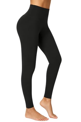 Enjoyoga Sport Leggings Damen High Waist mit Innentasche -Blickdicht Leggins Sporthose Laufhose für Yoga Gym (DE/NL/SE/PL, Alphanumerisch, Einheitsgröße, Regular, Regular, S-M, Schwarz)