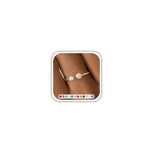 Aidenn Geburtsstein Ring Damen Gold Frauen Verstellbar 14K Vergoldet Zirkonia Ring mit Stein Offen Stapelring Statement Schmuck Geschenk