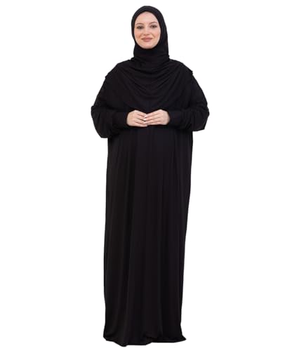 Prien Gebetskleidung Mit Hijab Für Damen, Baumwolle Muslim Abaya Für Frauen, Weich Kopftuch Gebetskleid, Elegante Türkische Islamische Kleid Eid, Ramadan, Umrah, Hajj (Schwarz, Standard)