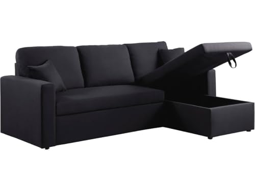 habitat et jardin Ecksofa reversibel mit Schlaffunktion Alain - 221 x 145 x 85 cm - 3-Sitzer - Schwarz