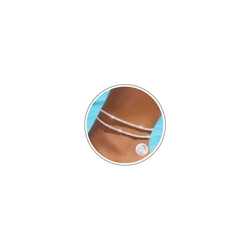 Chihayafuji Fußkettchen für Damen Silber 925 Gold Verstellbares Wasserfest Herz Doppelte Stapelbar Fussketten Sommer Strand Fußkette Schmuck Geschenk Mädchen Frauen