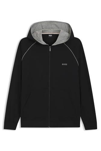 BOSS Herren Mix&Match Jacket H Hoodie aus Stretch-Baumwolle mit Reißverschluss und Kontrastpaspeln Schwarz001 L